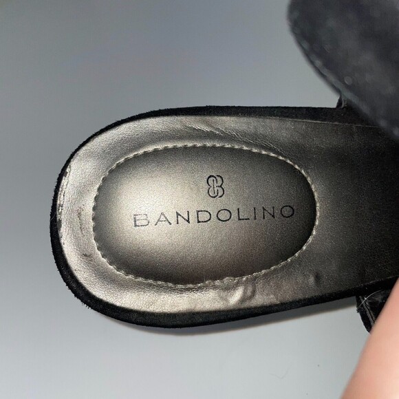 Bandolino Black Cage Micro Suede Peep Toe Heels Slingback Sandals Women's 8.5 - Picture 7 of 10